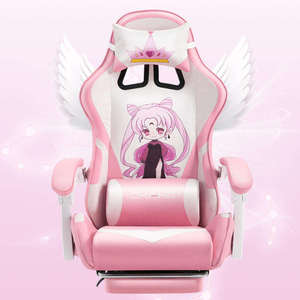 Chaise de jeu <span class=keywords><strong>Sailor</strong></span> <span class=keywords><strong>Moon</strong></span> élégante rose avec cadre en acier inoxydable, design pivotant moderne, repose-pieds ergonomique en cuir, pivotant en cuir - Product Image 4