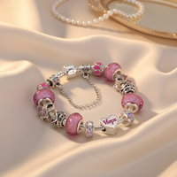 Nouvelle arrivée Designer perles faisant ruban rose Brest sensibilisation au cancer inspiré Accent dame bijoux attirail Bracelet