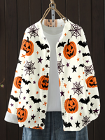 Cardigan tricoté pour femme avec imprimé citrouille d'Halloween, personnalisé par transfert thermique, idéal pour un usage quotidien décontracté ou festif