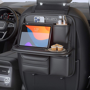 Organisateur de siège arrière de voiture personnalisé en usine avec plateau, table de voiture pliable pour appuie-tête de siège arrière avec grandes poches en cuir imperméable - Product Image 3