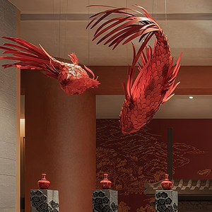 Lustre en forme de poisson de style chinois, en acier inoxydable, étanche, décoration extérieure, éclairage ambiant LED, hôtel, restaurant - Product Image 2