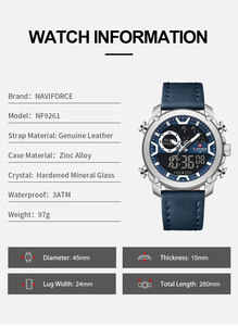 Nuevo Reloj <span class=keywords><strong>de</strong></span> Pulsera NAVIFORCE <span class=keywords><strong>de</strong></span> Lujo para Hombre, Dorado, con Doble Pantalla <span class=keywords><strong>de</strong></span> Hora, Correa <span class=keywords><strong>de</strong></span> Cuero Genuino, Resistente al Agua 3ATM, Modo <span class=keywords><strong>de</strong></span> Reloj Despertador, Modelo 9261 - Product Image 5