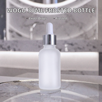 Flacon compte-gouttes en verre dépoli 30 ml 1 oz, contenant cosmétique pour sérum, emballage rond pour soins de la peau avec étiquette argentée estampée à chaud