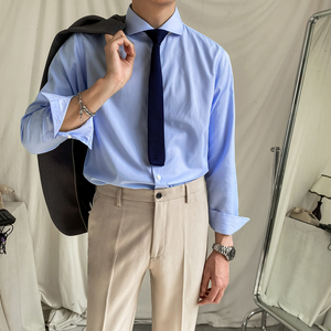 Camicia da <span class=keywords><strong>uomo</strong></span> alla moda <span class=keywords><strong>in</strong></span> <span class=keywords><strong>cotone</strong></span> stile britannico a maniche lunghe <span class=keywords><strong>abito</strong></span> da lavoro Casual tinta unita per tutte le stagioni per la primavera - Product Image 1