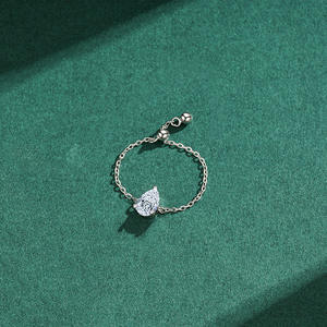 Bague chaîne ajustable S925 plaquée or 18 carats Bague chaîne une zircone Bague chaîne argent sterling Bague chaîne réglable - Product Image 3