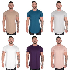 Entrenamiento de alta calidad Muscle Fit Long Line Tops Logotipo personalizado Camisetas en blanco 95% Algodón 5% Spandex Dobladillo curvo Camisetas para hombres - Product Image 1