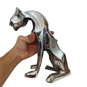 Sculpture de panthère en métal poli, figurine féline artisanale, statue de chat sauvage moderne, décoration animale abstraite, décoration de table, maison, bureau - Product Image 5
