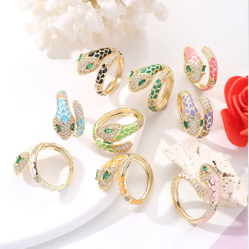New Arrival Luxury Adjustable Finger Rings Designer jewelry Famous Brands Enamel Snake Rings for Women