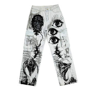 Jeans en denim pour homme de haute qualité, impression personnalisée, lavage blanc, coupe droite, streetwear, hip-hop, OEM ODM, décontracté, coton respirant, 2026 - Product Image 1