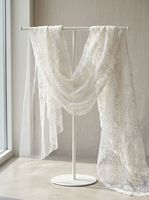 Tissu en tulle brodé de dentelle à mailles, motif floral en corde tressée, broderie de fleurs blanches pour robes de soirée et de mariée pour filles