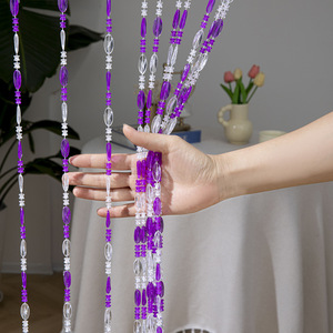 Cortina de Cuentas de Plástico Cristalino de 1*2M, Cortina de Cuentas de Plástico Brillante con Forma de Corazón Morado para Puerta - Product Image 1