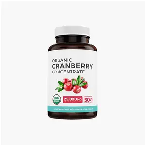 Concentrado de Cranberry orgânico 25 000MG de ervas equivalente poderoso concentrado 50:1 com vitamina natural C, E & K e manganês
