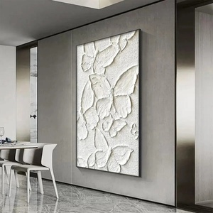 Peinture à l'huile de papillons blancs texturés peints à la main, art mural 3D en impasto, art sur toile, art abstrait moderne, décoration pour la maison et l'hôtel - Product Image 1