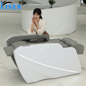 Commercial KISEN Electric Massage Shampoo Bed Integrated Ceramic Wash Basin LED <b>Light</b> Fiberglass Body Adjustable Massage <b>Timer</b> - Product Image 2