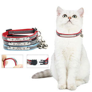 Pabrik reflektif DIY nama kosong nyaman desainer hewan peliharaan kerah bel kucing gesper breakaway kulit kerah hewan peliharaan - Product Image 2
