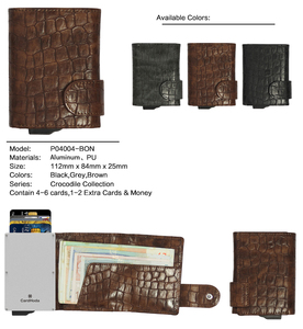 Portefeuille pour homme en cuir de crocodile, blocage RFID, fermeture à boucle, style minimaliste, longueur courte, usage quotidien, motif alligator marron - Product Image 3