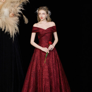 S2700L nuova moda francese monospalla vino rosso paillettes Texture compleanno ospite di nicchia per adulti abito <span class=keywords><strong>da</strong></span> damigella <span class=keywords><strong>da</strong></span> sera di fascia alta - Product Image 3