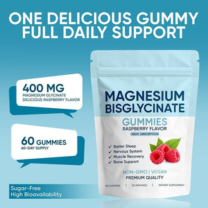 Gummies de bisglycinate de magnésium à base d'extraits végétaux, saveur framboise, favorisent le bien-être corporel, les nerfs, les muscles et les os, 60 capsules, santé - Product Image 2