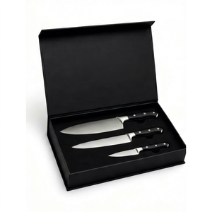 Custom Logo Knife Set 3-Piece Stainless Steel <b>Black</b> Handle High-End <b>Gift</b> Packaging Rigid <b>Box</b> - Product Image 1