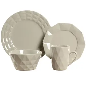 Set Pakaian Makan Malam Porselen, Set Peralatan Makan Porselen Putih Timbul