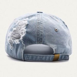 OEM Custom Plain Blank Worn Out Denim Baseball Cap,Unisex Distressed Denim Fabric Dad <b>Hat</b>,Luxury Gorras Washed Blue Jeans Cap - Product Image 5