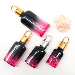 凤君金盖滴管设计粉色和黑色渐变扁圆瓶体玻璃细油瓶