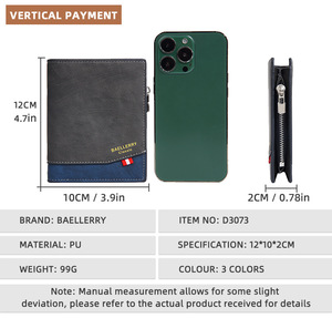 Portefeuille court de luxe Baellerry pour homme, fin, à trois volets, avec fermeture éclair, porte-monnaie en cuir PU, porte-cartes avec fonction RFID Billie - Product Image 6