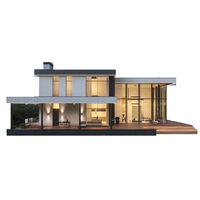 Villa de luxe préfabriquée moderne à 2 étages avec bardage en bois, mur-rideau en verre, éclairage LED, toit plat, structure en acier, mobile