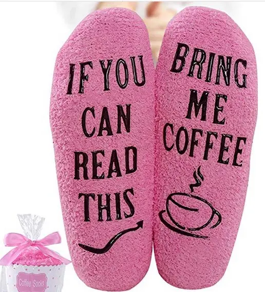 Women fuzzy cozy socks custom funny words If you can read this text cup cake ladies bed socks grip socks stock lot