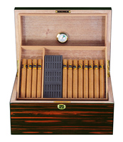 Humidor de bureau en bois à haute brillance de grande capacité 100 CT avec humidificateur et hygromètre pour homme
