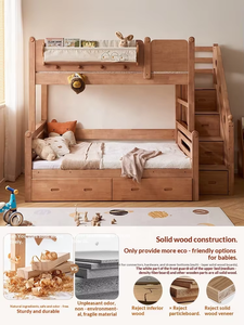 Solid Oak <strong>Wood</strong> Modern Children's <strong>Bunk</strong> <strong>Bed</strong> with Storage Double-Deck High Low <strong>Bed</strong> for Siblings - Product Image 5