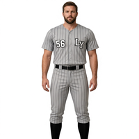Maillot de baseball LY pour homme, manches courtes, gris rayé, évacuation de l'humidité, coupe régulière, vêtements de sport pour adultes toutes saisons