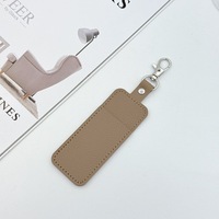 Porte-clés en cuir de litchi, étui portable pour rouge à lèvres, pochette de rangement personnalisable avec logo pour baume à lèvres, à suspendre au sac