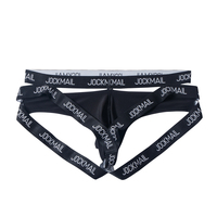 JOCKMAIL Sous-vêtements pour hommes sexy à taille basse, en nylon respirant teint en pièce, avec imprimé lettres, bande élastique et design ajouré croisé, type jockstrap