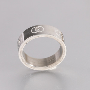 Stainless Steel Titanium <b>Ring</b> Geometric Shape Double O Design Pave Setting <b>Diamond</b> Encrusted Unisex Gift Jewelry - Product Image 3