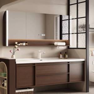 Mueble de baño moderno de lujo personalizable con espejo LED, encimera y lavabo. - Product Image 6