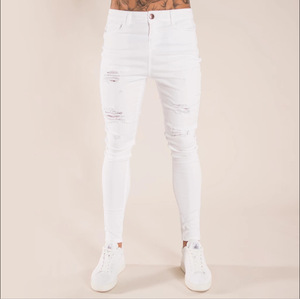Nouveau <span class=keywords><strong>pantalon</strong></span> homme automne <span class=keywords><strong>blanc</strong></span> déchiré et noir coupe slim taille haute - Product Image 2