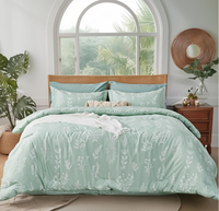 Couette vert sauge, ensemble de literie floral mignon style bohème pour lit Queen, parure de lit douce et moelleuse avec couette, draps, taies d'oreiller et housses de coussin