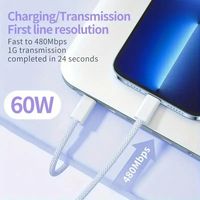 Câble de charge rapide USB C vers USB C 20V/3A PD 60W en nylon tressé 1m 2m pour iPhone 15 16 iPad Ordinateur portable OEM ODM Garantie 12 mois