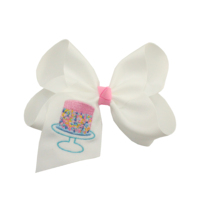 Vente en gros de nœuds pour cheveux en tissu gros-grain personnalisables de 5 pouces, brodés, avec fleurs, pinces à cheveux pour filles, emballage en carton, fête