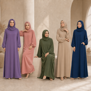 Loriya Ramadan Hoodie Abaya Muslim Langes Gebets kleid Islamische Kleidung Plain Attached Scarf Loose One Piece <span class=keywords><strong>Jilbab</strong></span> Hijab Kleid - Product Image 1