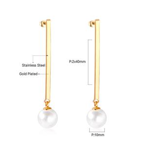 Boucles d'oreilles pendantes en perles en acier inoxydable pour femmes, longues chaînes, étanches, plaquées or 18 carats - Product Image 2