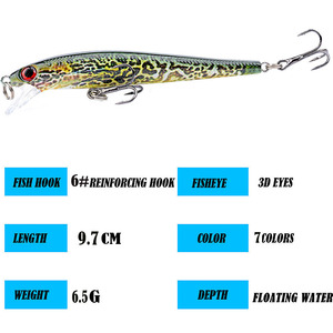 <span class=keywords><strong>Mino</strong></span> Floating Crankbait 9.7cm/6.5g con Perline Sonore Verniciate UV, Esca Dura per la Pesca al Bass, Esca a Forma di Pesce Realistica - Vendita all'Ingrosso Diretta dalla Fabbrica - Product Image 3
