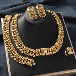 Wholesale bulk fashion <b>chains</b> <b>necklaces</b> 18k gold plated <b>necklace</b> bracelet fashion earrings ring for woman fine <b>necklace</b> set - Product Image 3