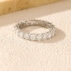 S925 Silver Elegant Full Circle Simulated Diamond Eternity Band Sterling Silver <b>Finger</b> <b>Ring</b> Korean Style Jewelry - Product Image 5