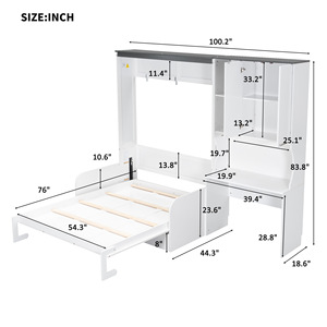 Storage Bed With Desk And <b>Wardrobe</b> White Adult Bedroom Furniture Framework Structure Low <b>Box</b> Design - Product Image 4