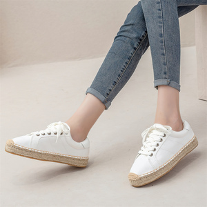 <span class=keywords><strong>Zapatillas</strong></span> de lona blancas para <span class=keywords><strong>mujer</strong></span>, con punta cerrada, <span class=keywords><strong>cordones</strong></span>, estilo espadrille, suela gruesa de cáñamo trenzado, para verano, informales, para exteriores. - Product Image 5