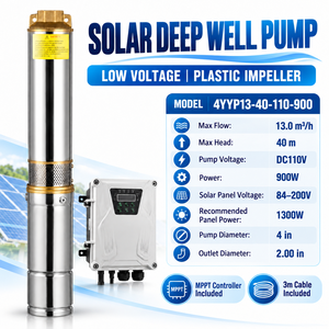 Pompe solaire submersible QY 4 pouces 110V 900W pour puits, 13 m³/h, hauteur de refoulement 40m, impeller en plastique - Product Image 1