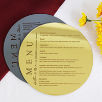 Tarjeta de Menú de Boda Redonda de Acrílico Dorado con Espejo, Texto Grabado con Láser Personalizado, Patrón Floral, Menú de Mesa para Banquete de Boda