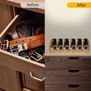 Écologique Rectangle 6 Compartiments Bambou Pliable Moderne Ceinture Organisateur pour Placard De Stockage Hommes Cadeau - Product Image 5